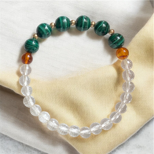 Success Bracelet (Malachite, Amber, Clear Quartz)