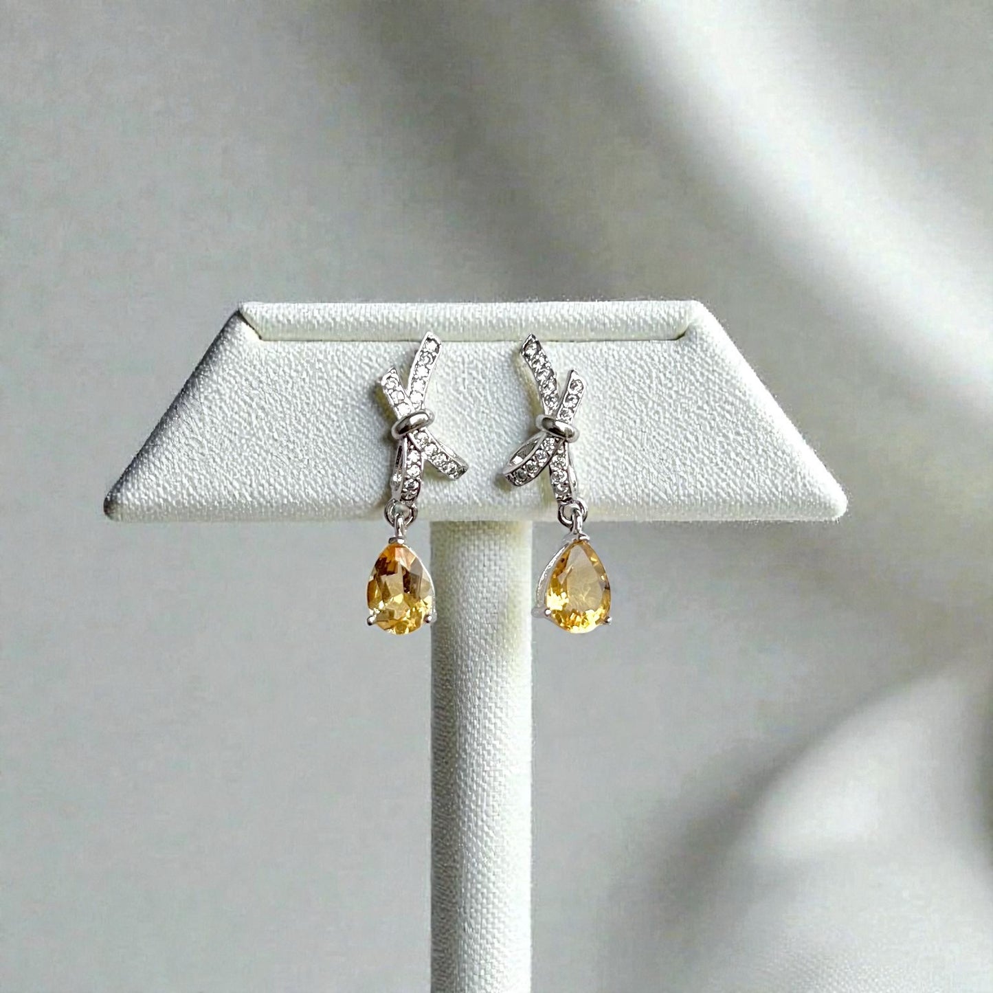 Citrine 6mm Pear with Ribbon 925 Sterling Silver Earrings