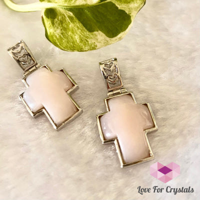 Pink Opal Cross Pendant 925 Silver - Shimmer & Gems