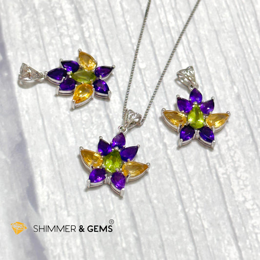 Amethyst Fairy with Peridot and Citrine Wings Pendant in 925 Silver (For Success and Wealth)