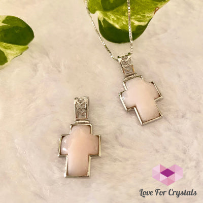 Pink Opal Cross Pendant 925 Silver - Shimmer & Gems