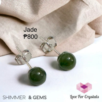 Green Jade Ball Earrings 925 Silver (6mm Russian Nephrite)