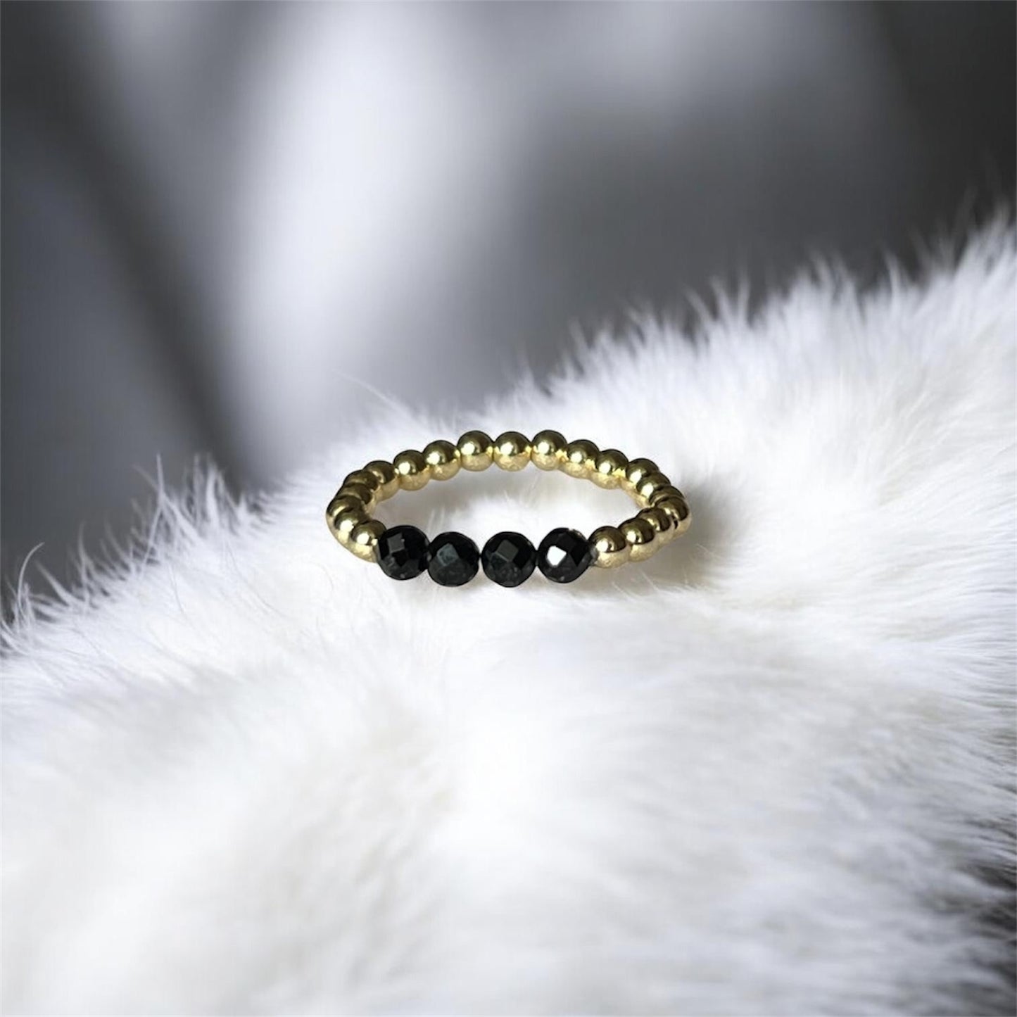 Black Onyx 3mm 14k Gold Filled Ring