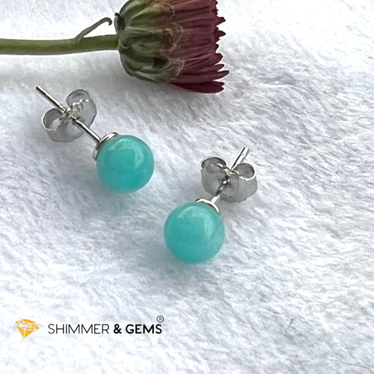 Amazonite 6mm Ball 925 Silver Earrings