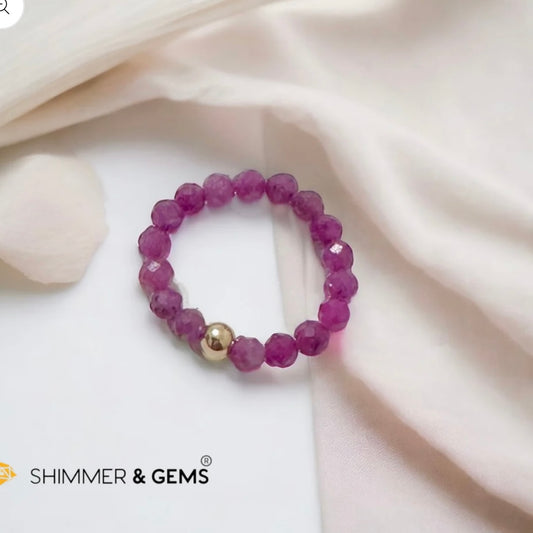 Ruby 4mm Faceted Beaded Ring with 14k gold filled