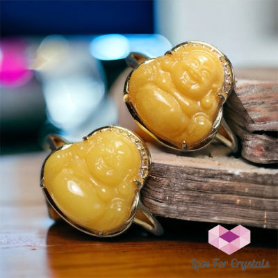 Butter Amber Laughing Buddha Ring (Adjustable)