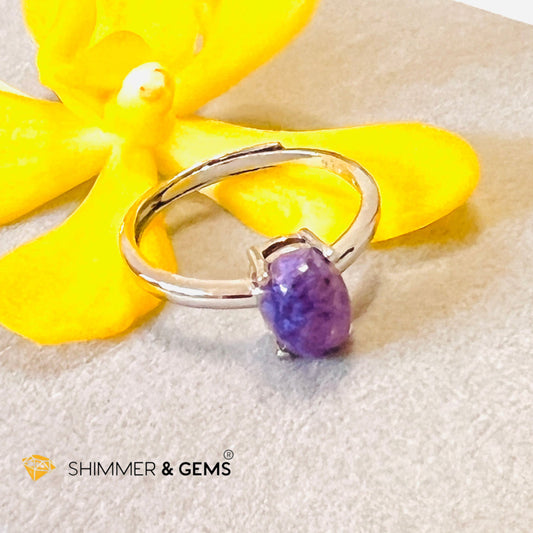 Charoite 925 Silver Ring with Gemstones (Adjustable Size)