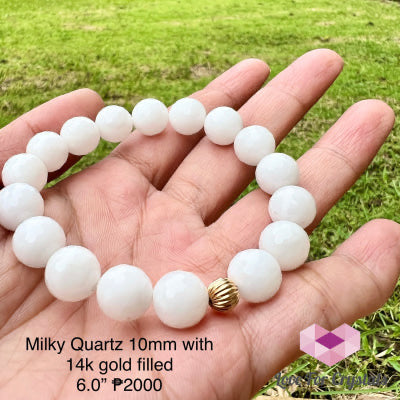 Milky Quartz 10mm Bracelet with 14k gold filled (Shimmer & Gems)