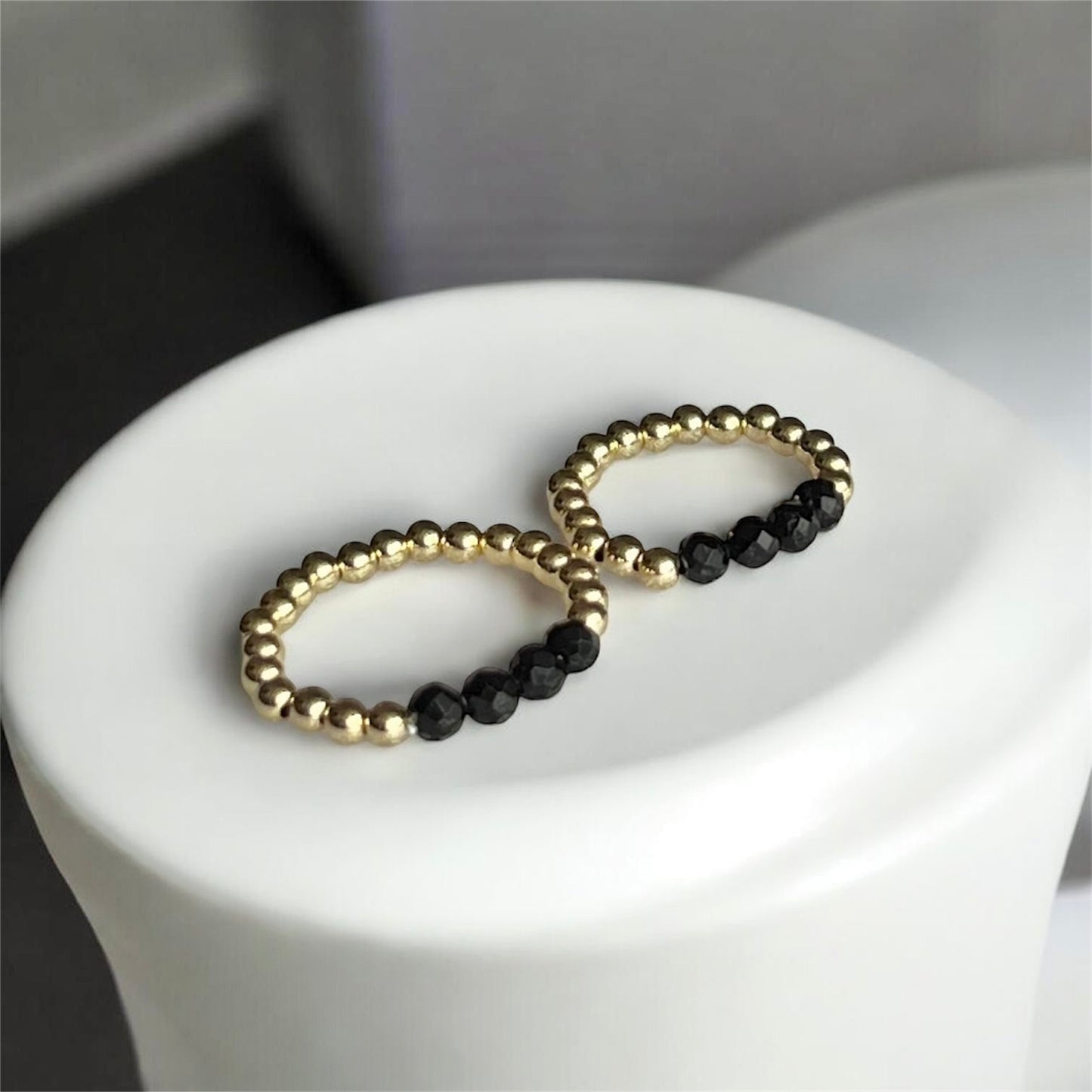 Black Onyx 3mm 14k Gold Filled Ring
