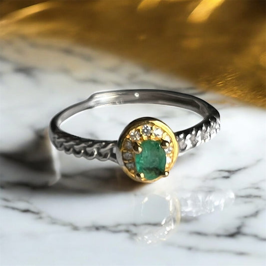 Emerald Oval Ring 925 Silver (adjustable)