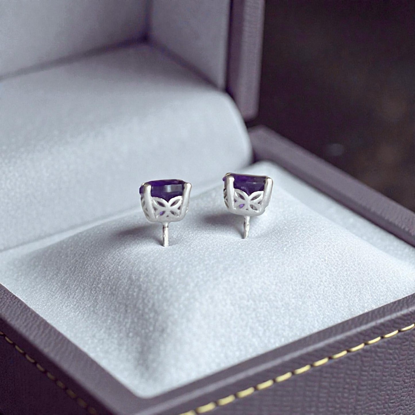 Amethyst 7mm Round 925 Sterling Silver Earrings