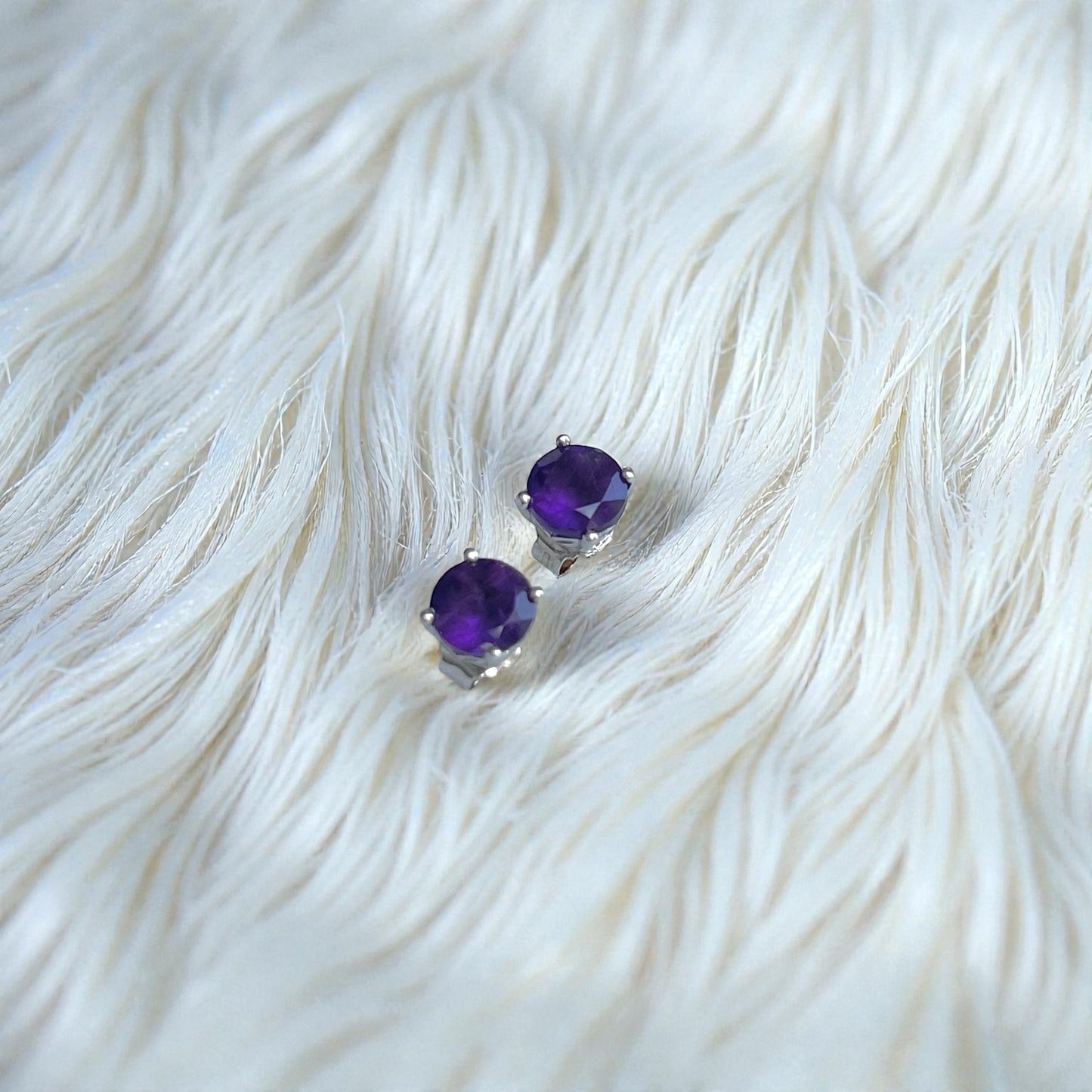 Amethyst 7mm Round 925 Sterling Silver Earrings