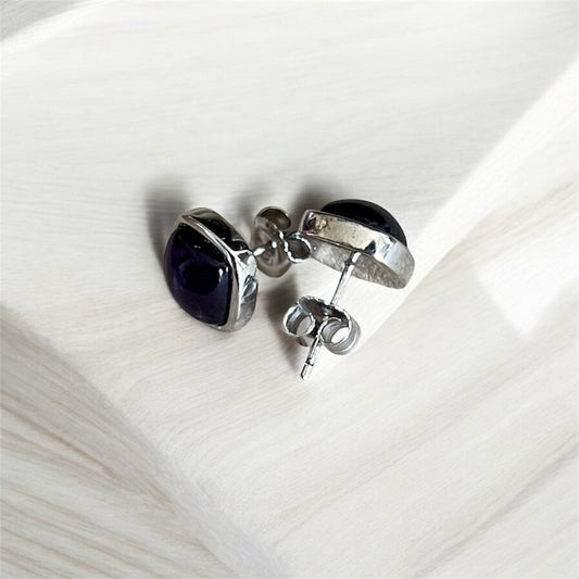Amethyst Square 10mmx10mm Earrings - 925 Silver