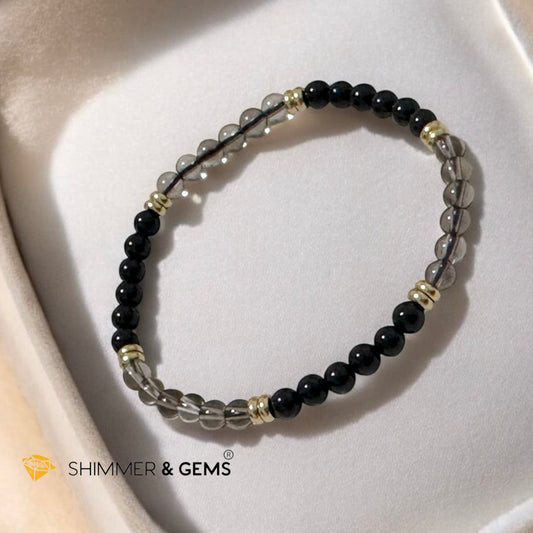 Grounding & Protection 4mm (Black Tourmaline & Smoky Quartz with Stainless Steel Rondelle Beads)