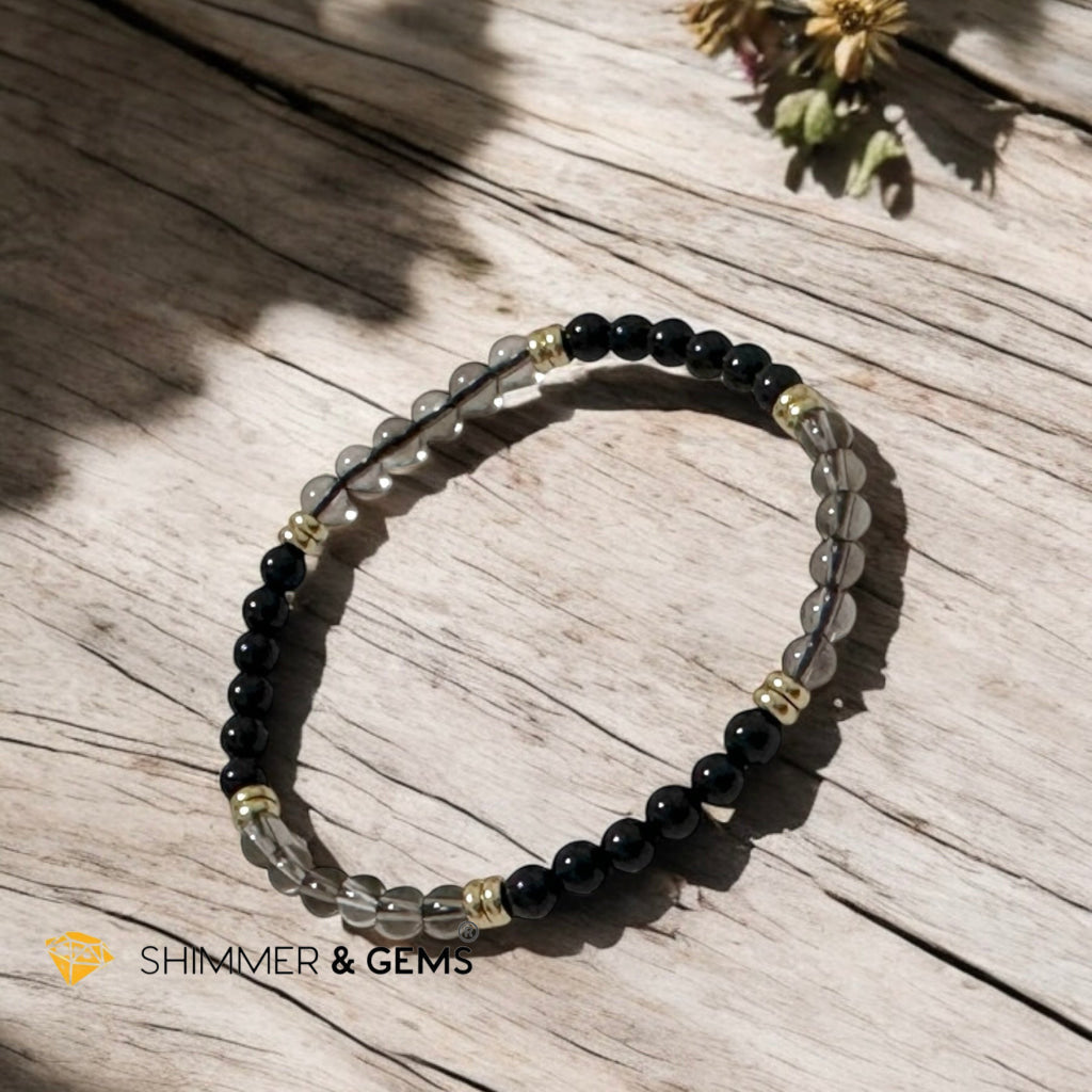 Grounding & Protection 4mm (Black Tourmaline & Smoky Quartz with Stainless Steel Rondelle Beads)