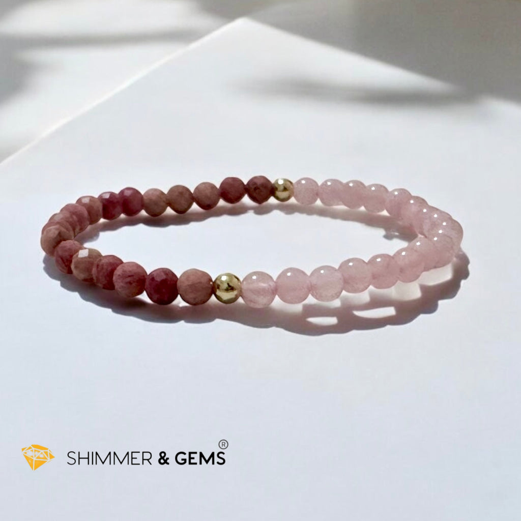 Secret Message Bracelet of HOPE (Rose Quartz & Rhodochrosite) 4mm with 14k gold filled & a secret message