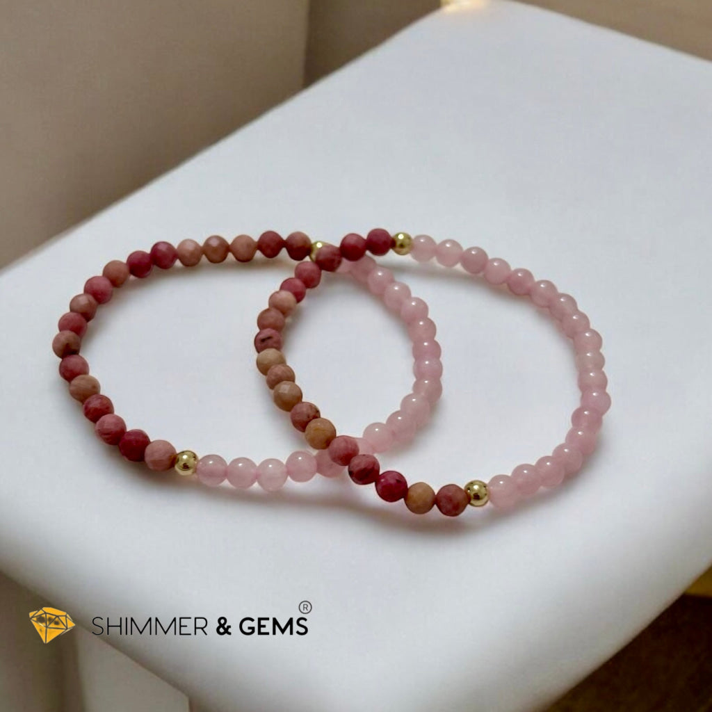 Secret Message Bracelet of HOPE (Rose Quartz & Rhodochrosite) 4mm with 14k gold filled & a secret message