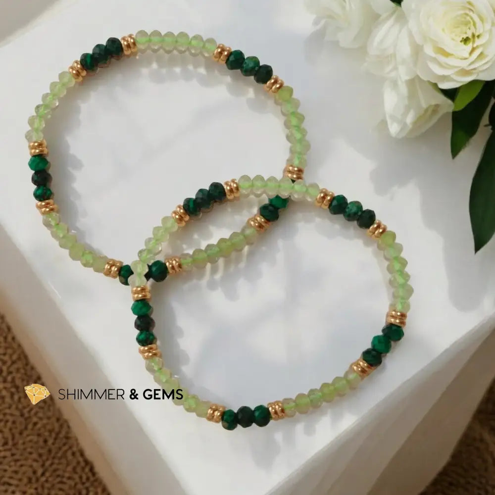 Abundance Alignment Bracelet (Prehnite & Malachite 3x4mn Rondelle) with Stainless Steel Beads Bracelets