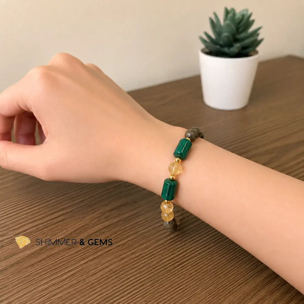 Abundance & Success 10mm Bracelet (Pyrite Citrine & Malachite)