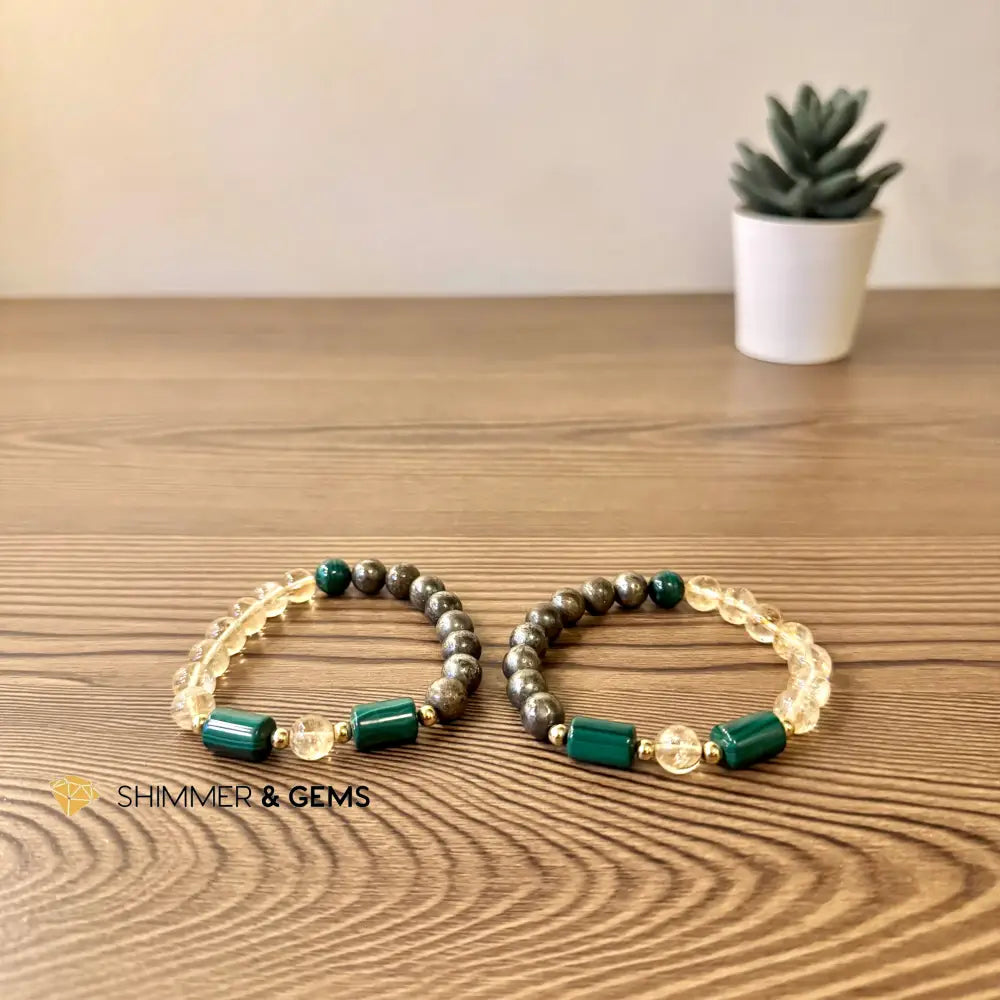 Abundance & Success 10mm Bracelet (Pyrite Citrine & Malachite)