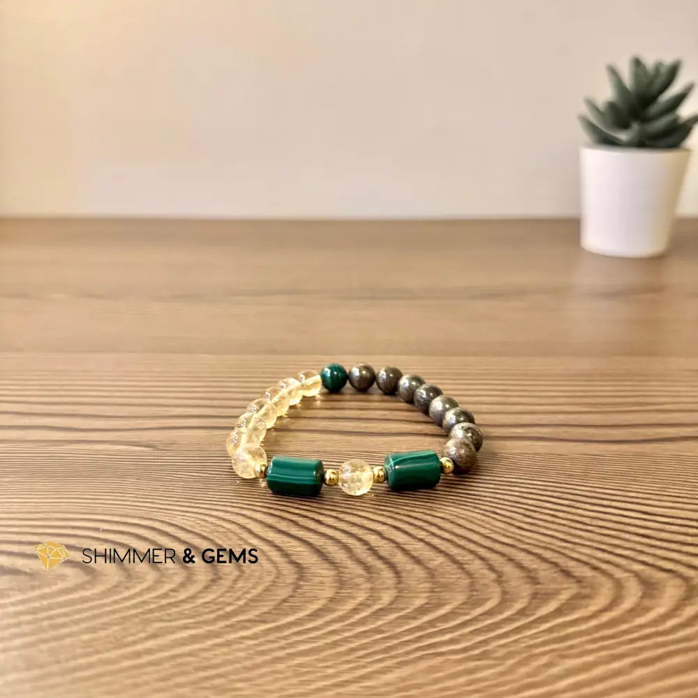 Abundance & Success 10mm Bracelet (Pyrite Citrine & Malachite)