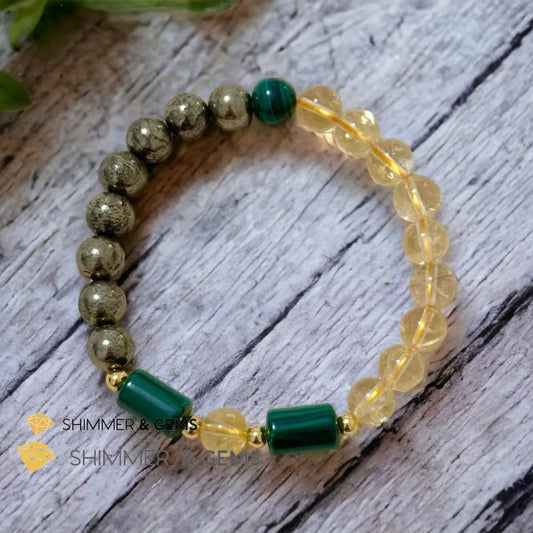 Abundance & Success Bracelet (Citrine Pyrite & Malachite 8mm) 5.5” Bracelets