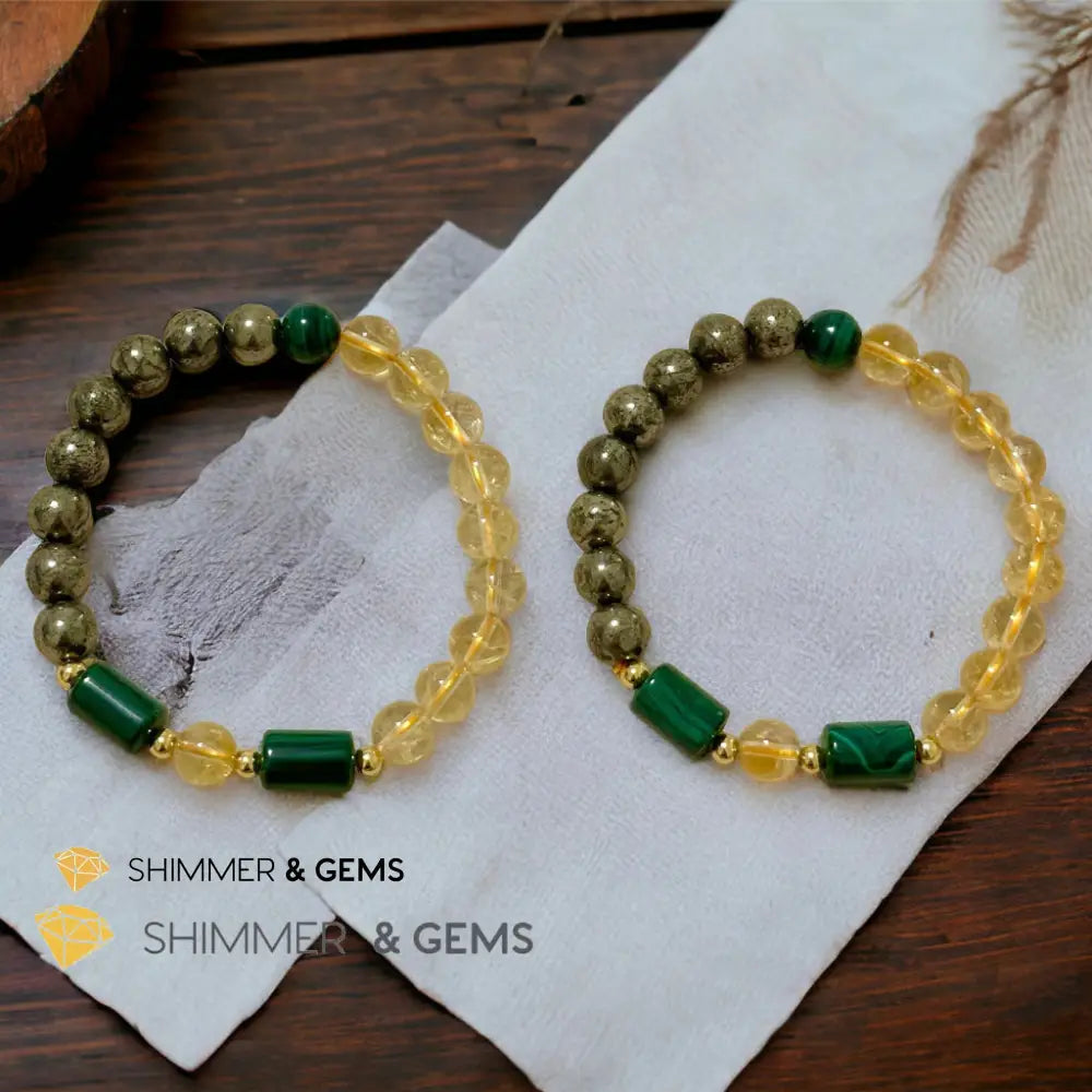 Abundance & Success Bracelet (Citrine Pyrite & Malachite 8mm) 6.5” Bracelets