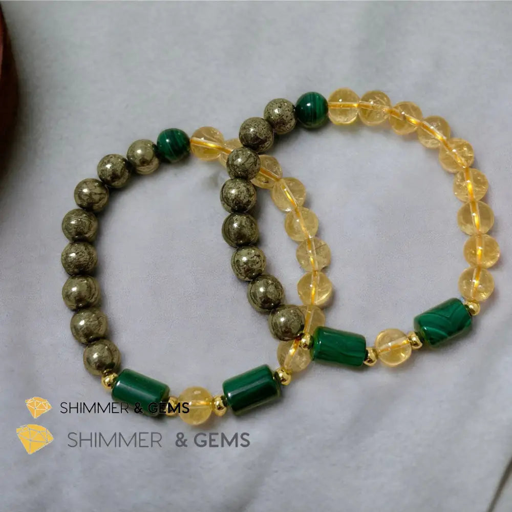 Abundance & Success Bracelet (Citrine Pyrite & Malachite 8mm) 6” Bracelets