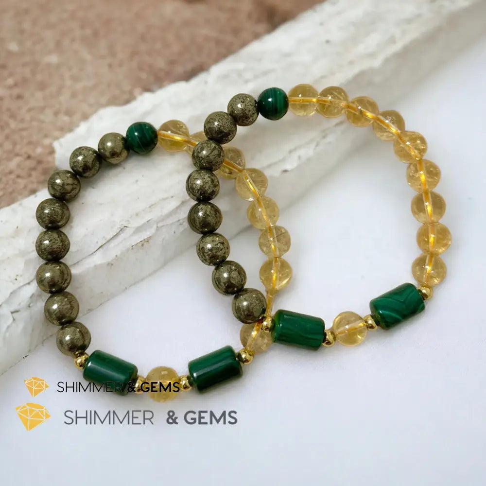 Abundance & Success Bracelet (Citrine Pyrite & Malachite 8mm) Bracelets