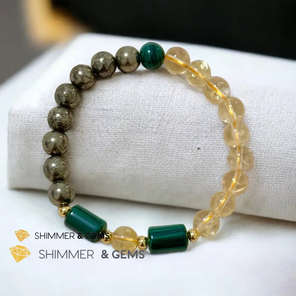 Abundance & Success Bracelet (Citrine Pyrite & Malachite 8mm) Bracelets