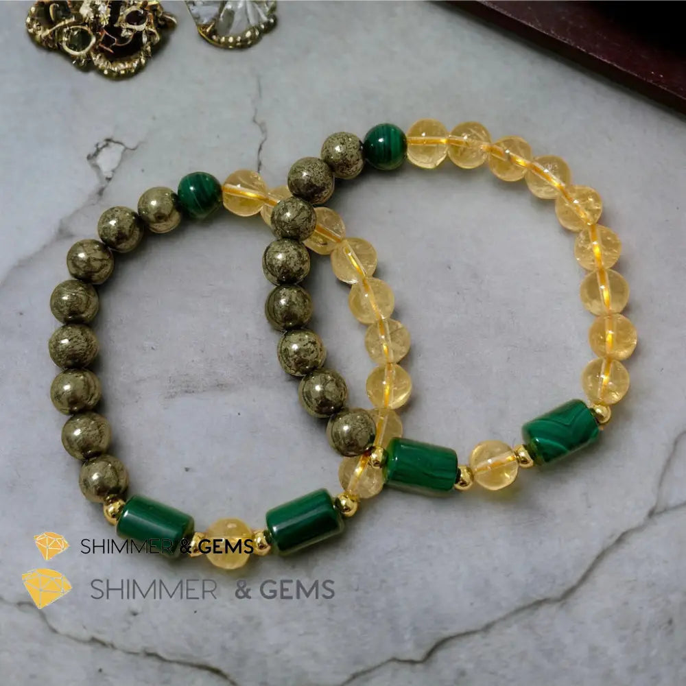 Abundance & Success Bracelet (Citrine Pyrite & Malachite 8mm) Bracelets