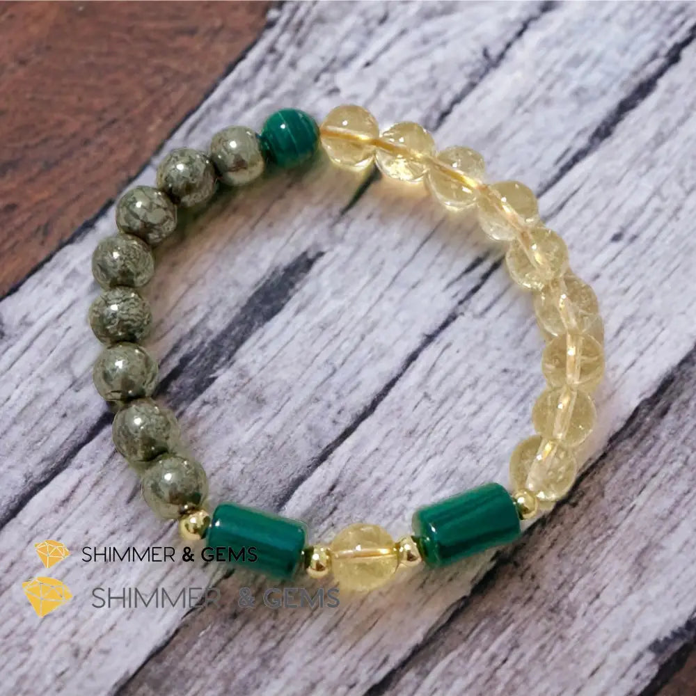 Abundance & Success Bracelet (Citrine Pyrite & Malachite 8mm) Bracelets