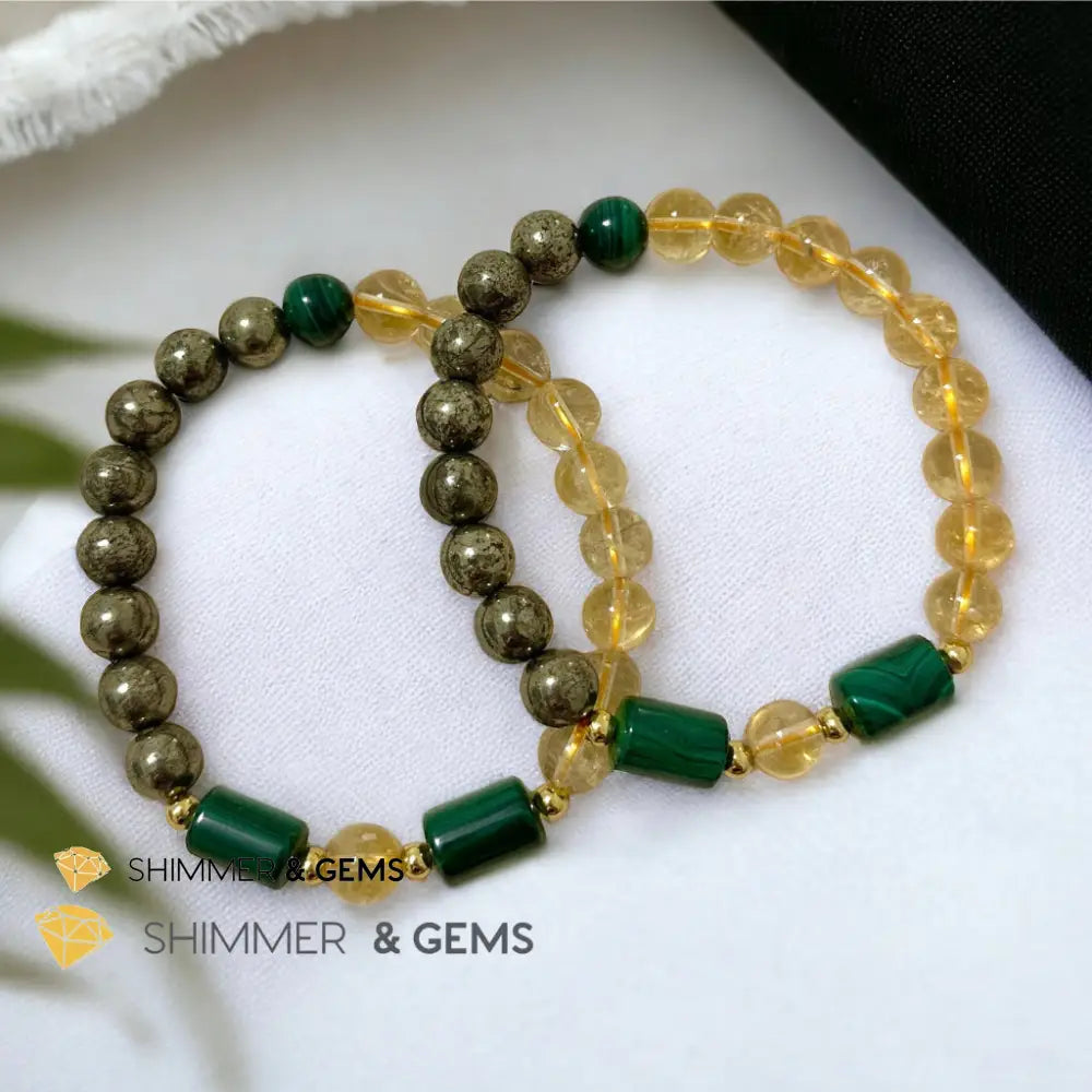 Abundance & Success Bracelet (Citrine Pyrite & Malachite 8mm) Bracelets