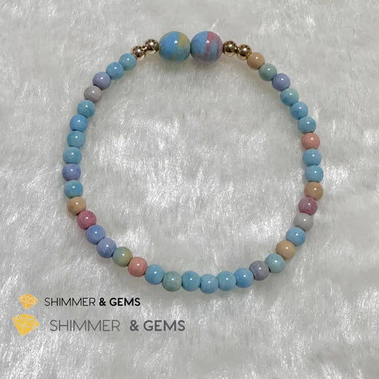 Alashan Agate 4mm Bracelet with 14k gold filled beads (AAA) 5.5”