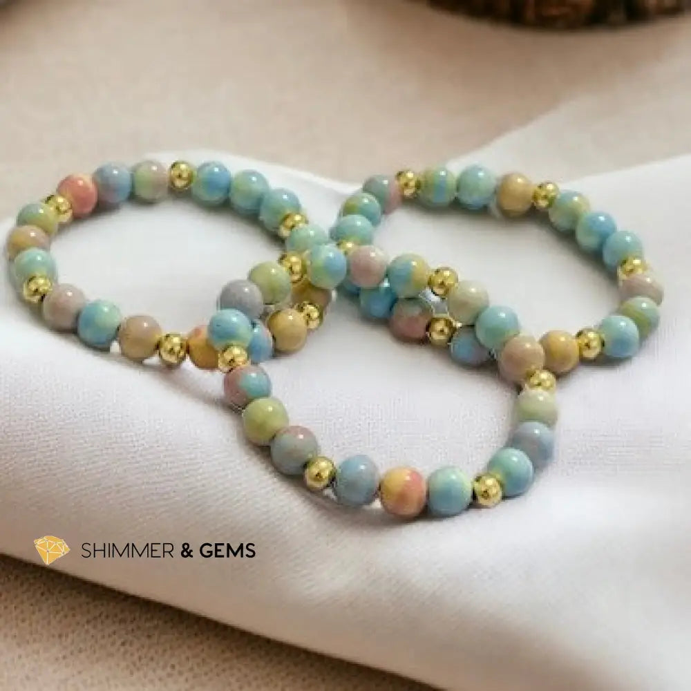 Alashan Agate (Macaron Pastel) 8mm Bracelet with 14k Stainless Steel Beads