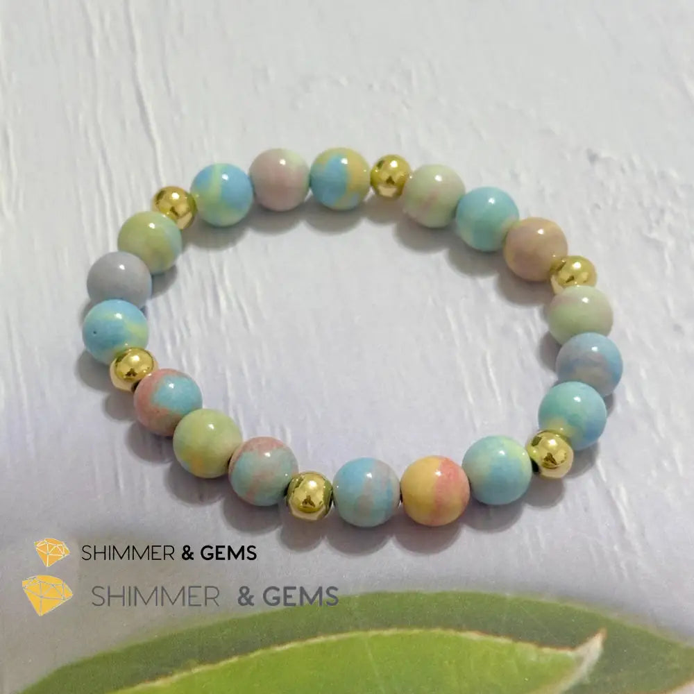 Alashan Agate (Macaron Pastel) 8mm Bracelet with 14k Stainless Steel Beads