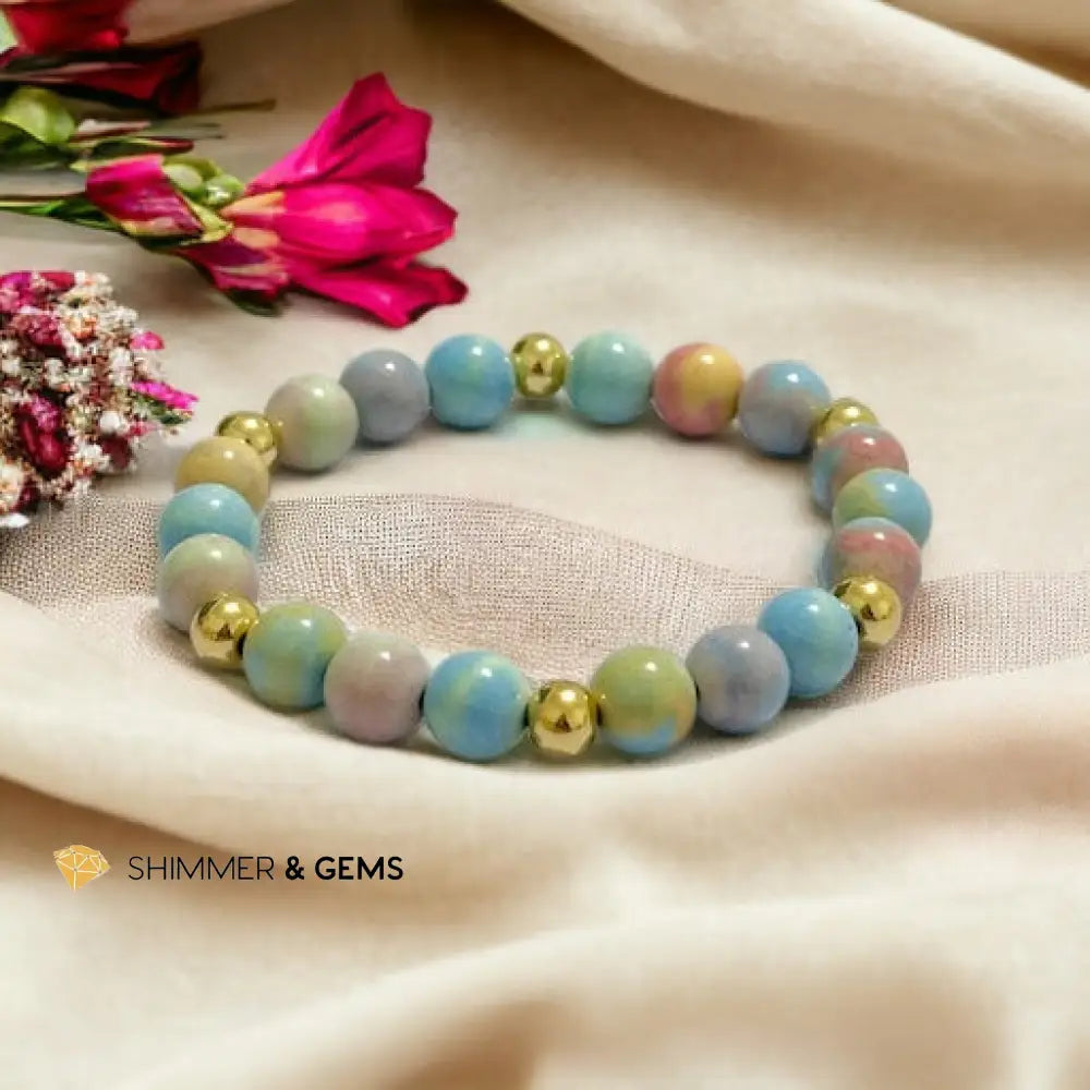 Alashan Agate (Macaron Pastel) 8mm Bracelet with 14k Stainless Steel Beads