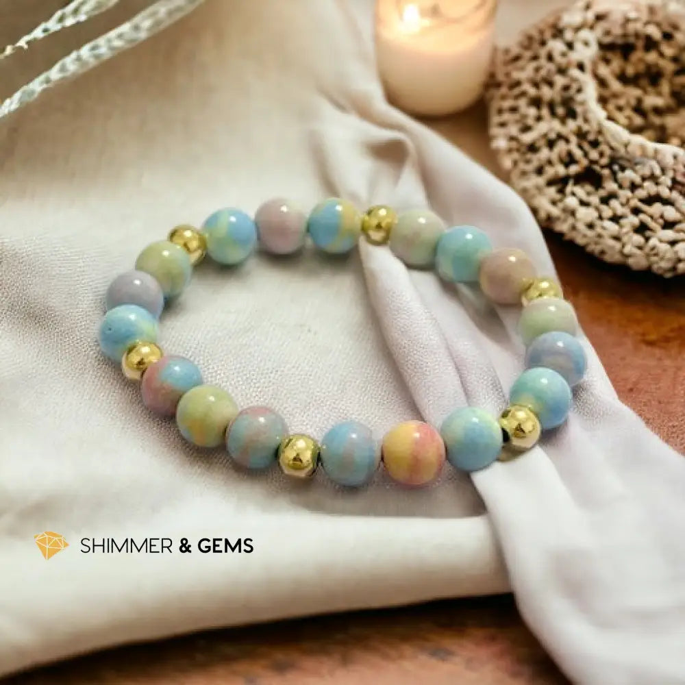 Alashan Agate (Macaron Pastel) 8mm Bracelet with 14k Stainless Steel Beads