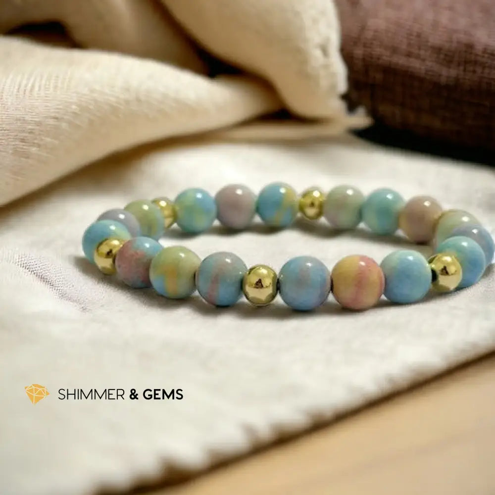 Alashan Agate (Macaron Pastel) 8mm Bracelet with 14k Stainless Steel Beads