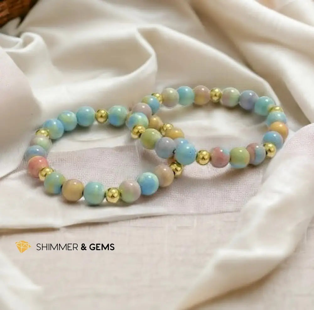Alashan Agate (Macaron Pastel) 8mm Bracelet with 14k Stainless Steel Beads