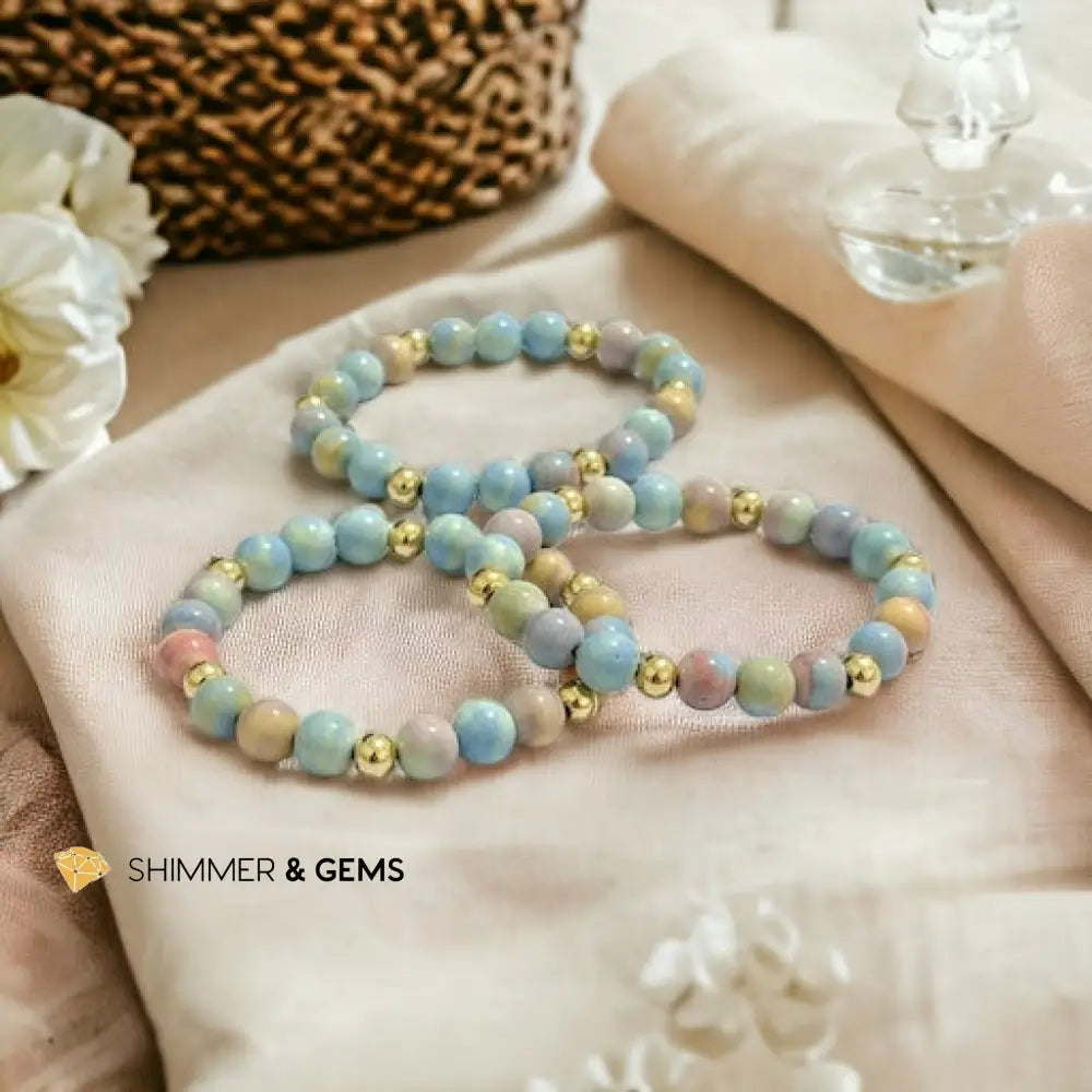 Alashan Agate (Macaron Pastel) 8mm Bracelet with 14k Stainless Steel Beads