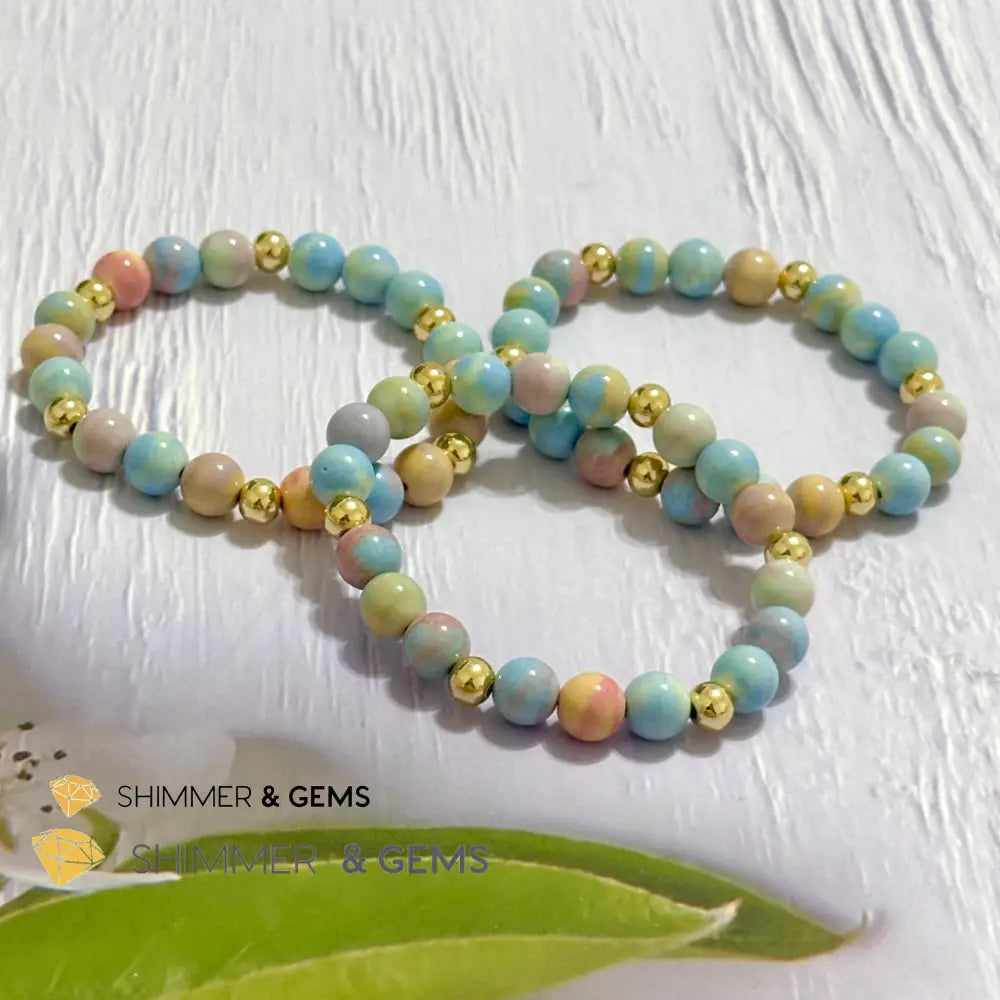 Alashan Agate (Macaron Pastel) 8mm Bracelet with 14k Stainless Steel Beads