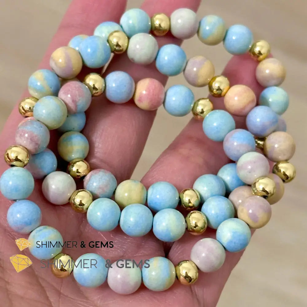 Alashan Agate (Macaron Pastel) 8mm Bracelet with 14k Stainless Steel Beads