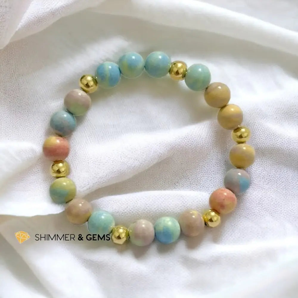 Alashan Agate (Macaron Pastel) 8mm Bracelet with 14k Stainless Steel Beads