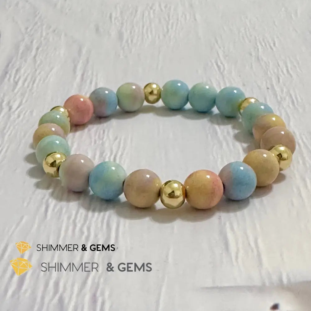 Alashan Agate (Macaron Pastel) 8mm Bracelet with 14k Stainless Steel Beads