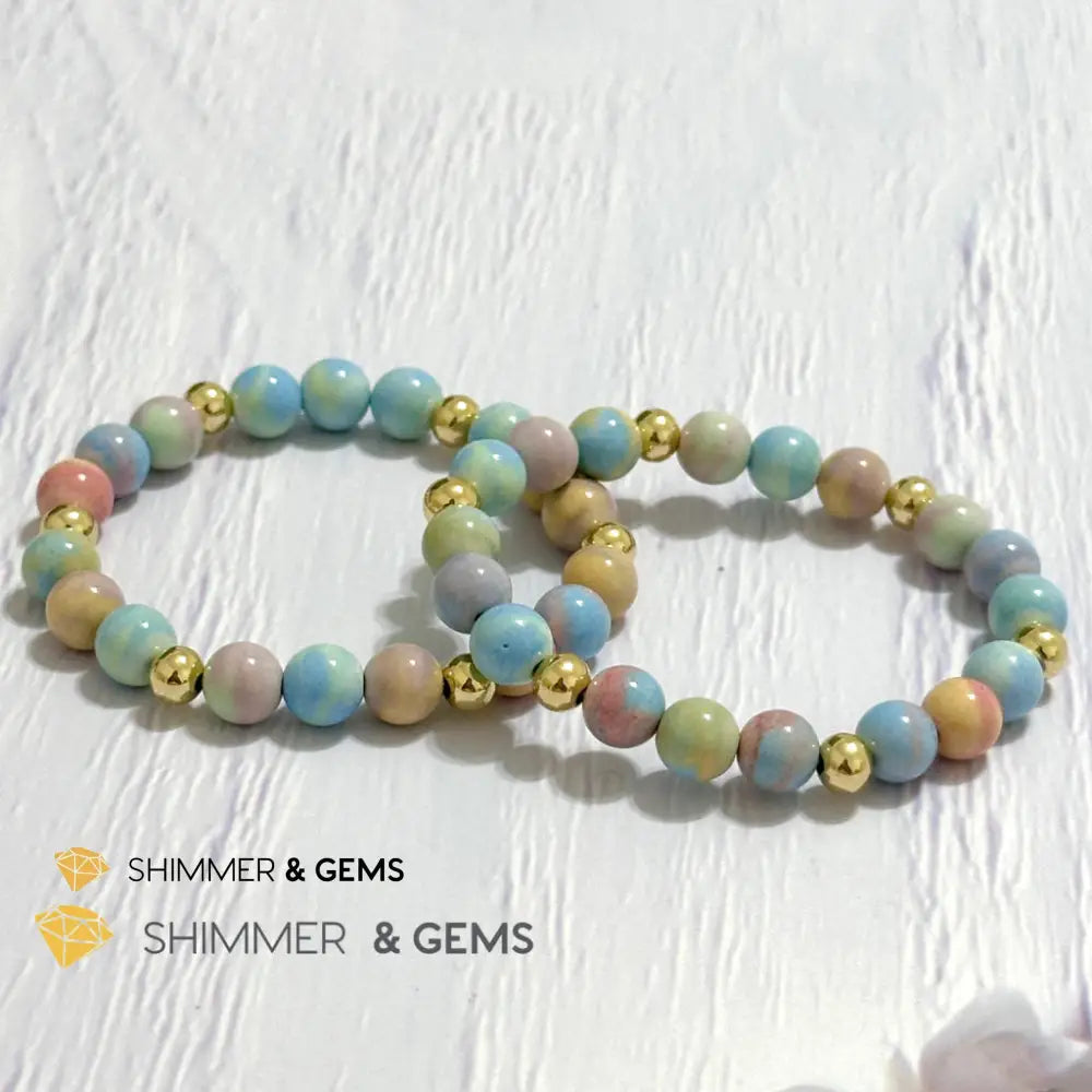 Alashan Agate (Macaron Pastel) 8mm Bracelet with 14k Stainless Steel Beads