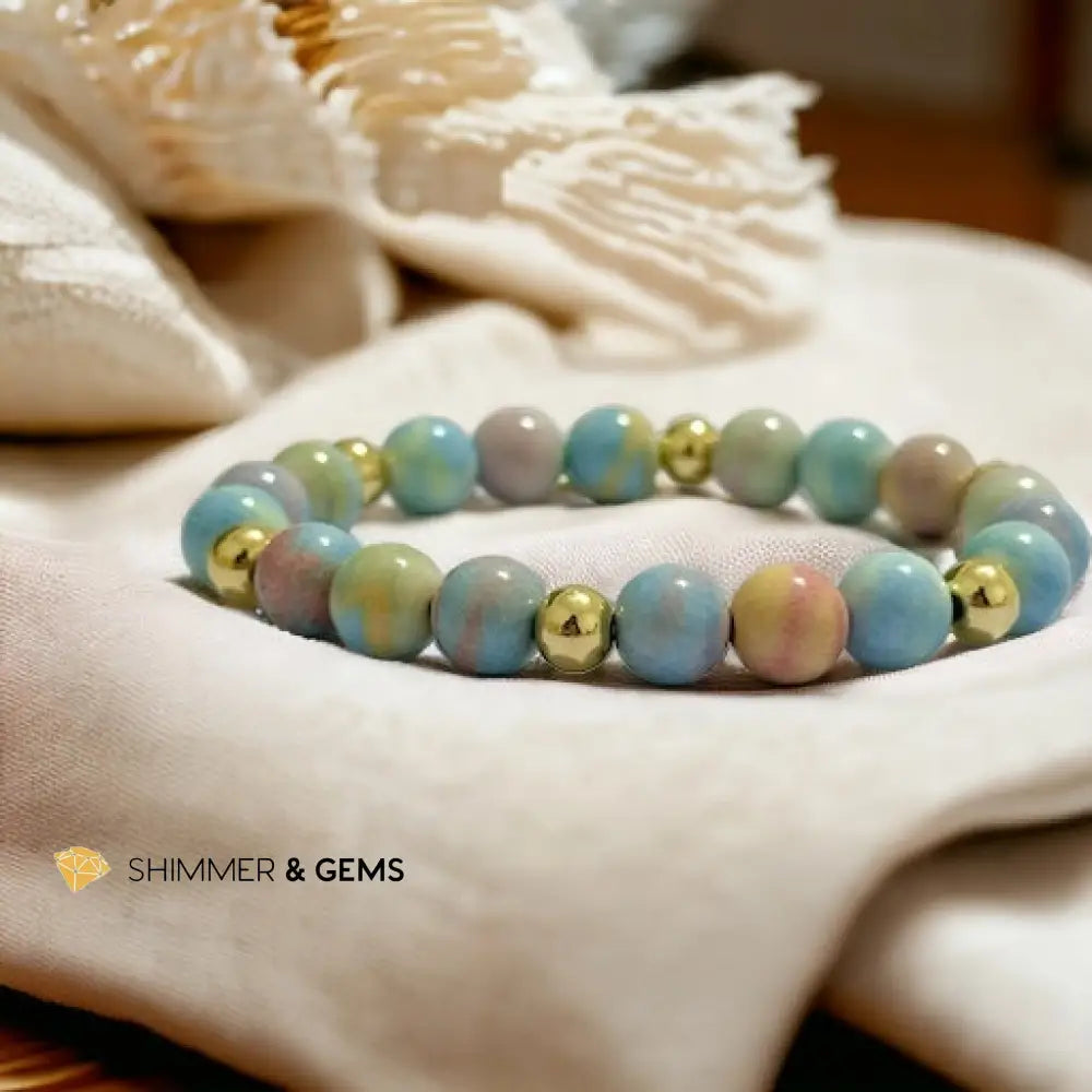 Alashan Agate (Macaron Pastel) 8mm Bracelet with 14k Stainless Steel Beads
