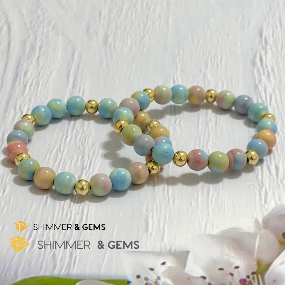 Alashan Agate (Macaron Pastel) 8mm Bracelet with 14k Stainless Steel Beads