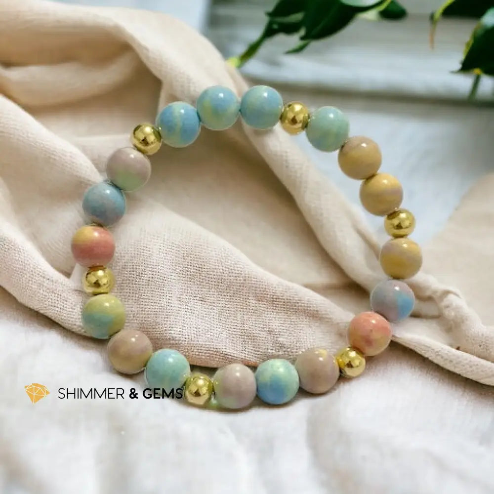 Alashan Agate (Macaron Pastel) 8mm Bracelet with 14k Stainless Steel Beads