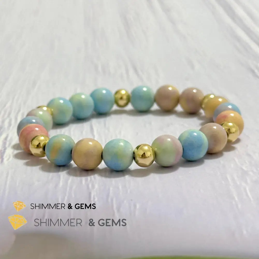 Alashan Agate (Macaron Pastel) 8mm Bracelet with 14k Stainless Steel Beads